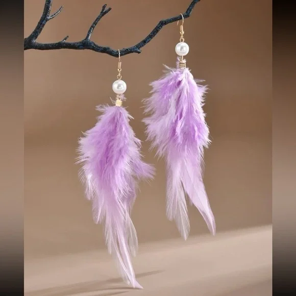 Feather Drop Earrings - Picture 1 of 6